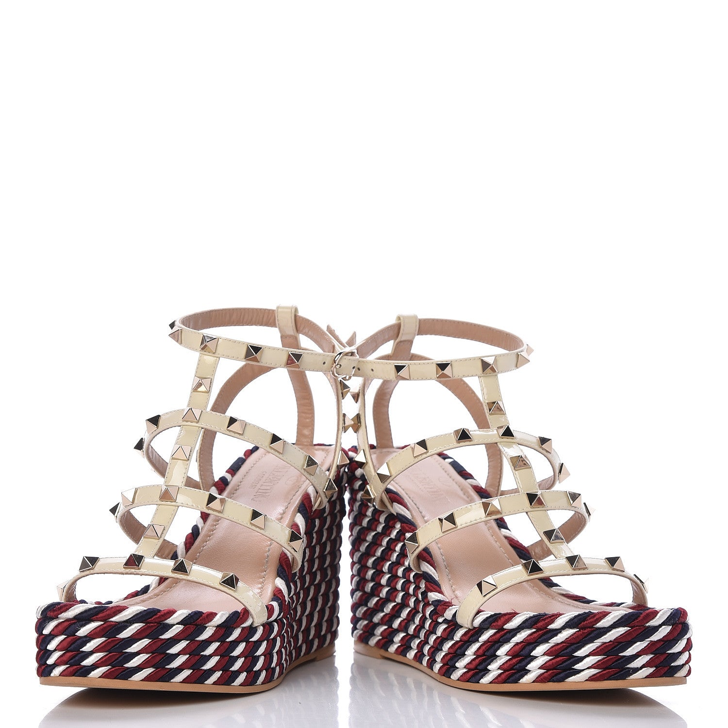 Valentino Garavani Patent Rockstud Ankle Strap Torchon Espadrille Caged 25/95mm Wedge Sandals 37 Light Ivory 6 of 11