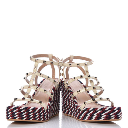 Valentino Garavani Patent Rockstud Ankle Strap Torchon Espadrille Caged 25/95mm Wedge Sandals 37 Light Ivory 6 of 11