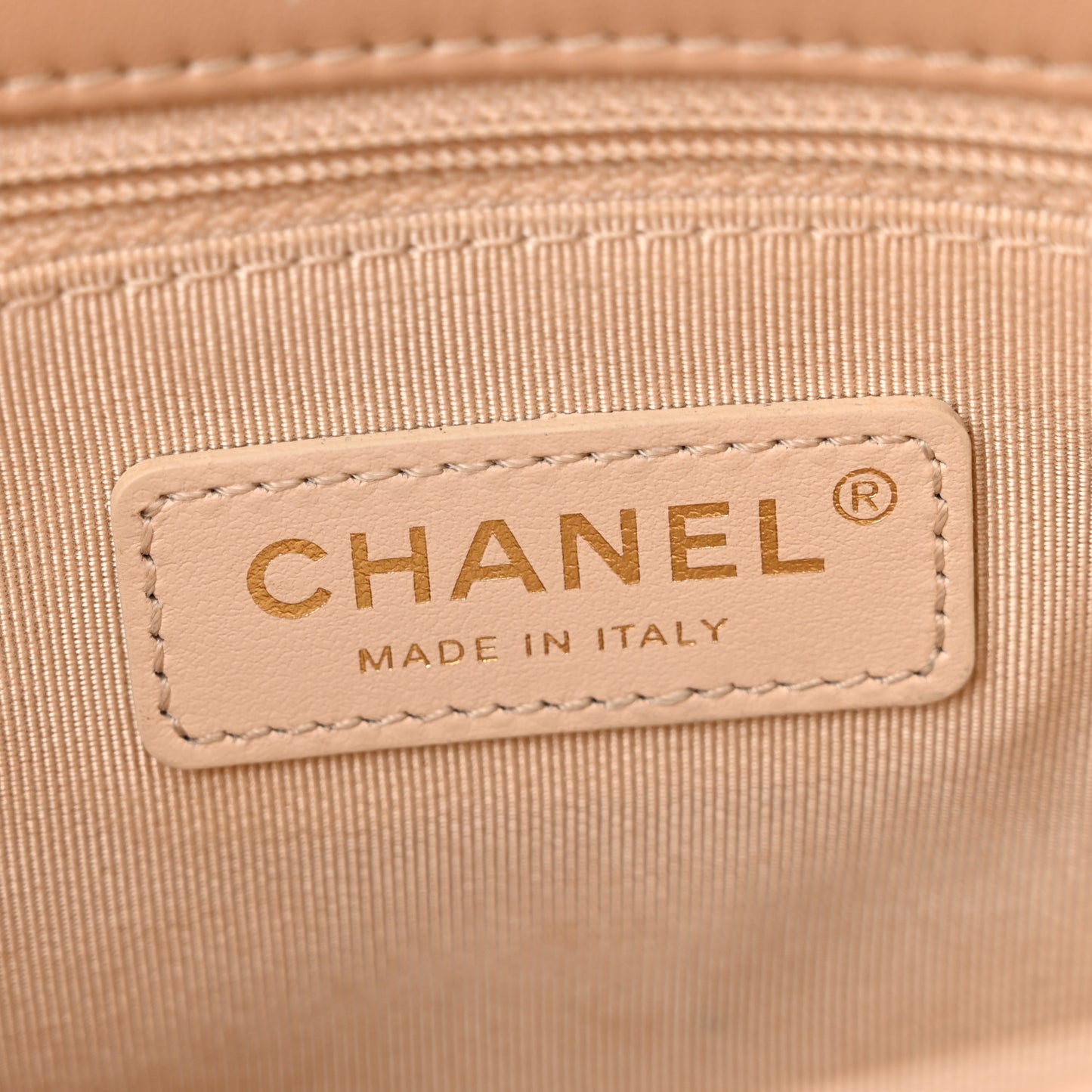 Calfskin Quilted Enchained Flap Beige