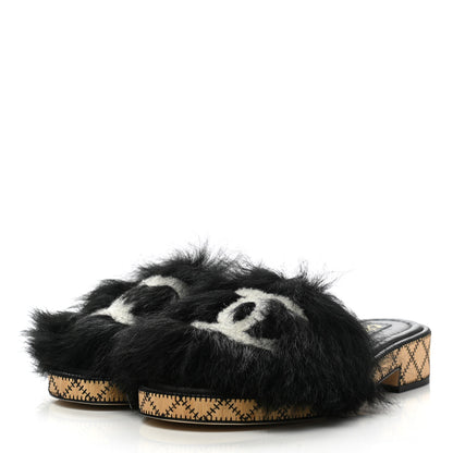 Chanel Shearling Lambskin CC Mules 40 Black White 3 of 8
