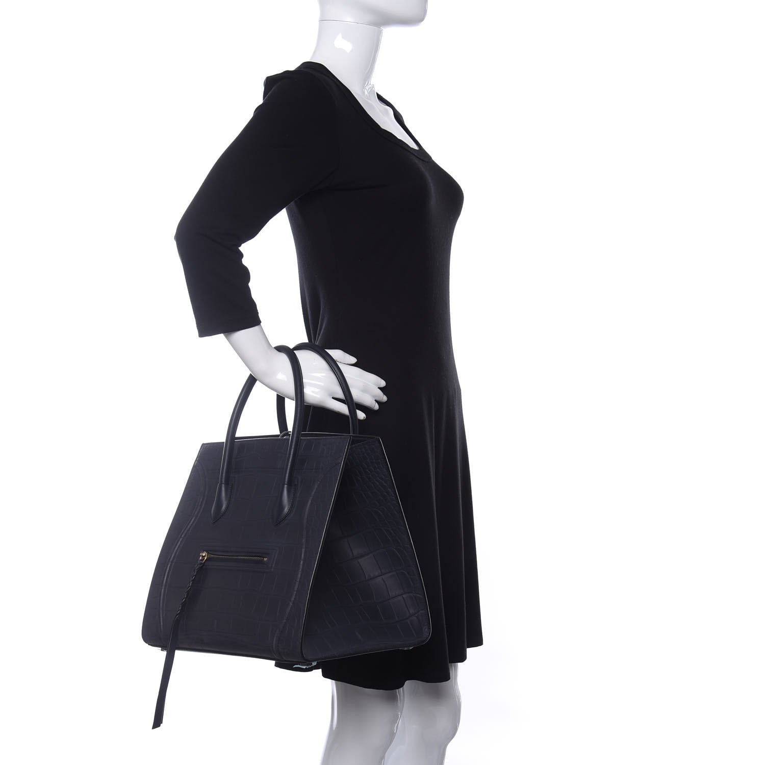 Celine Crocodile Embossed Nubuck Medium Phantom Luggage Navy Blue 2 of 9