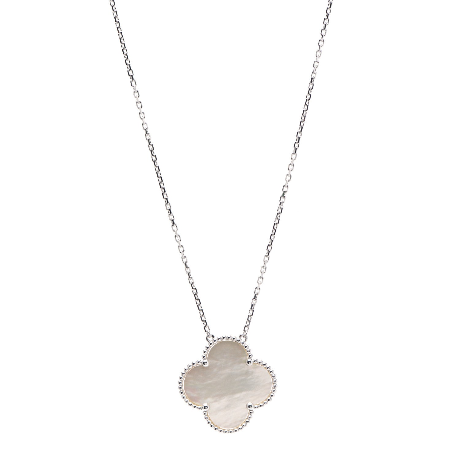Van Cleef & Arpels 18K White Gold Mother of Pearl Magic Alhambra Pendant Necklace 1 of 6