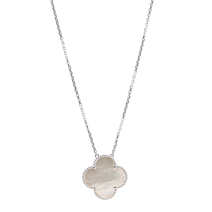 Van Cleef & Arpels 18K White Gold Mother of Pearl Magic Alhambra Pendant Necklace 1 of 6