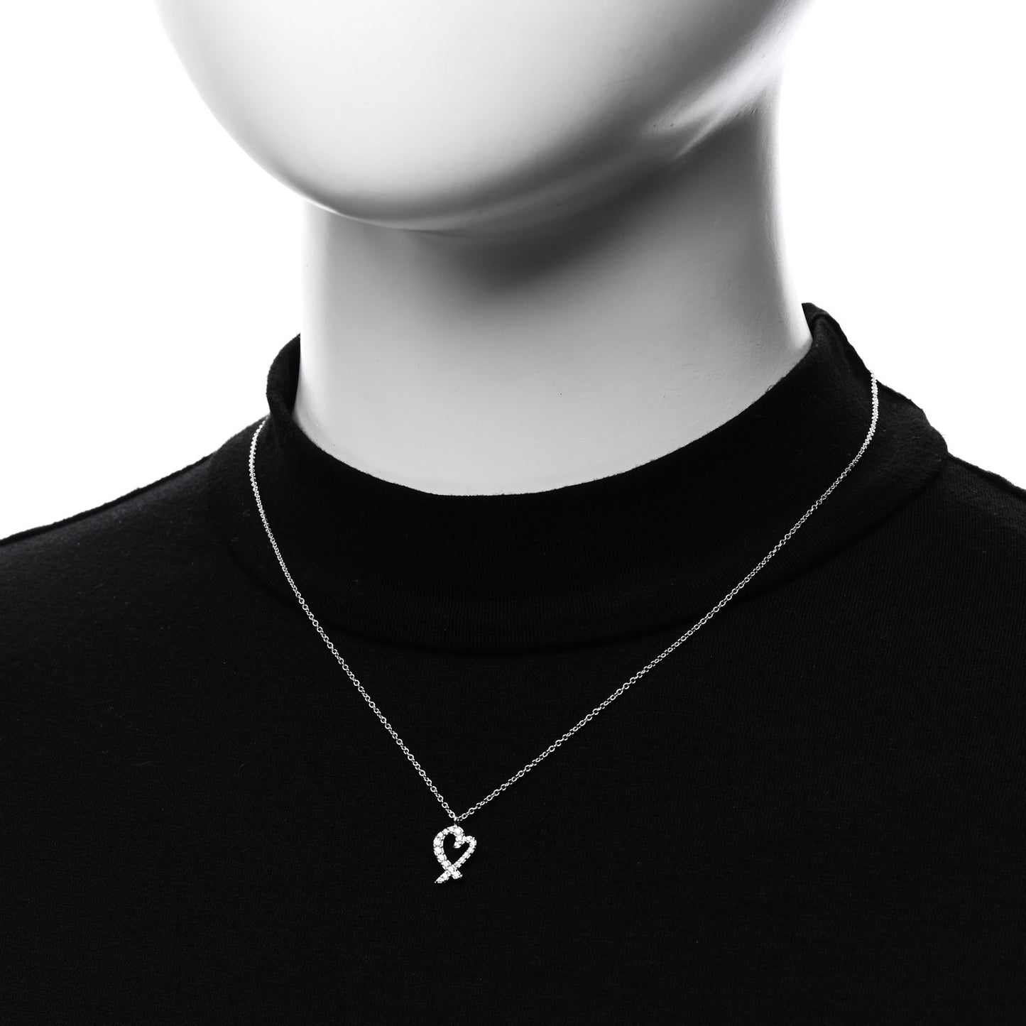 18K White Gold Diamond Mini Paloma Picasso Loving Heart Pendant Necklace