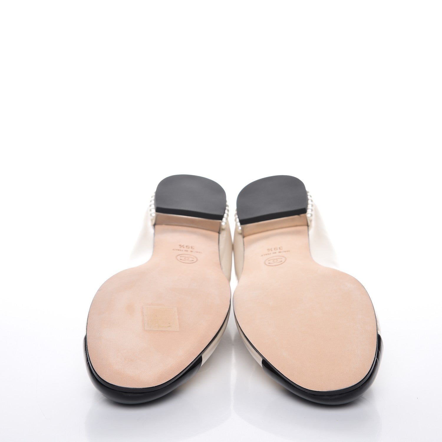 Chanel Patent Calfskin Pearl Cap Toe Flats 39.5 Light Beige Black 15 of 20