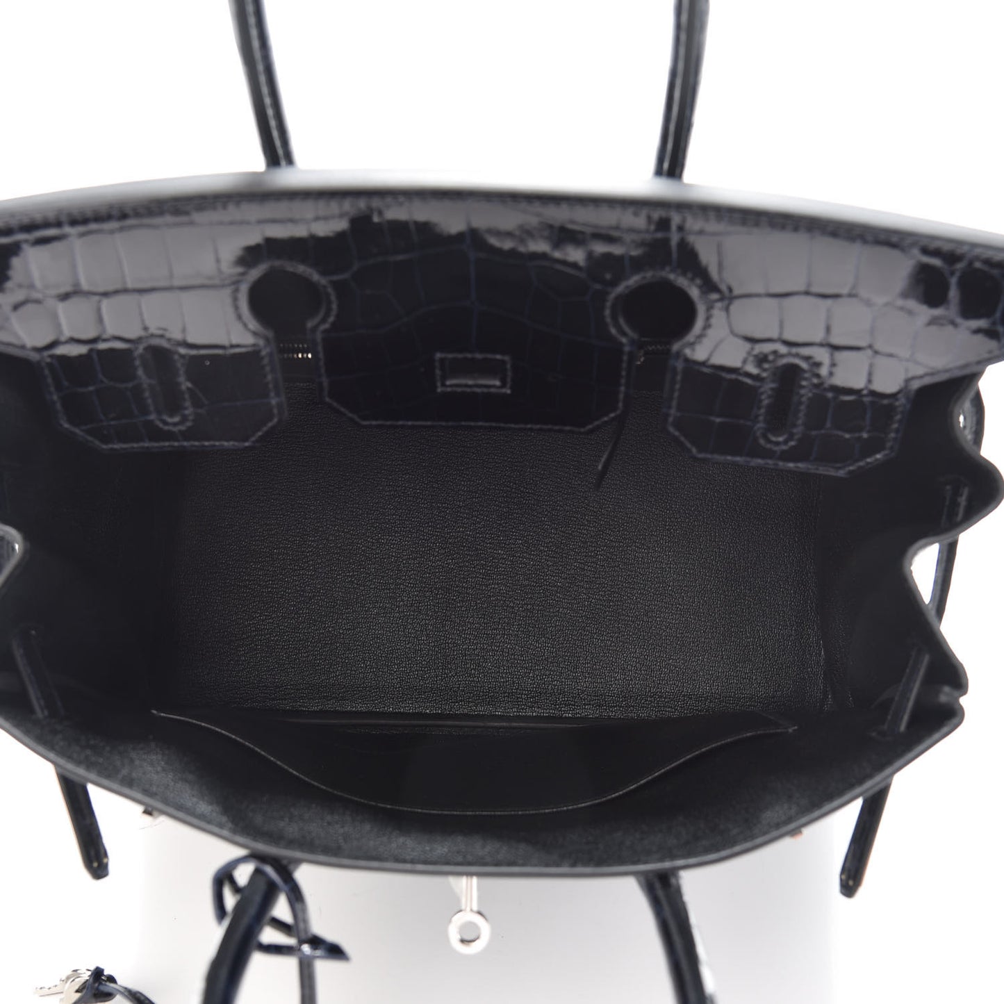 Taurillon Novillo Shiny Niloticus Crocodile Birkin Touch 30 Black Bleu Marine