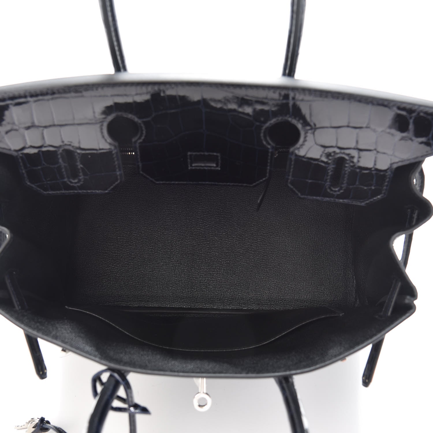 Hermes Taurillon Novillo Shiny Niloticus Crocodile Birkin Touch 30 Black Bleu Marine 10 of 29