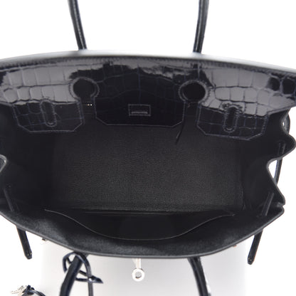 Hermes Taurillon Novillo Shiny Niloticus Crocodile Birkin Touch 30 Black Bleu Marine 10 of 29