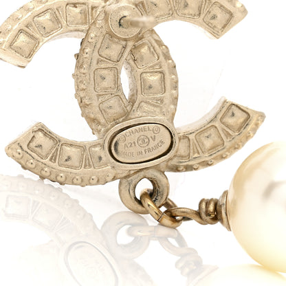 Chanel Pearl Crystal CC Drop Earrings Gold 4 of 4