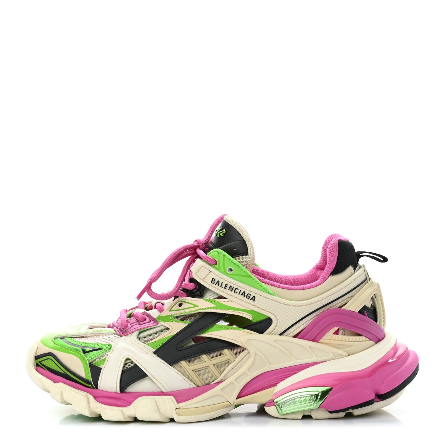 Rubber Mesh Bi-Color Womens Track.2 Open Sneakers 38 White Green Pink