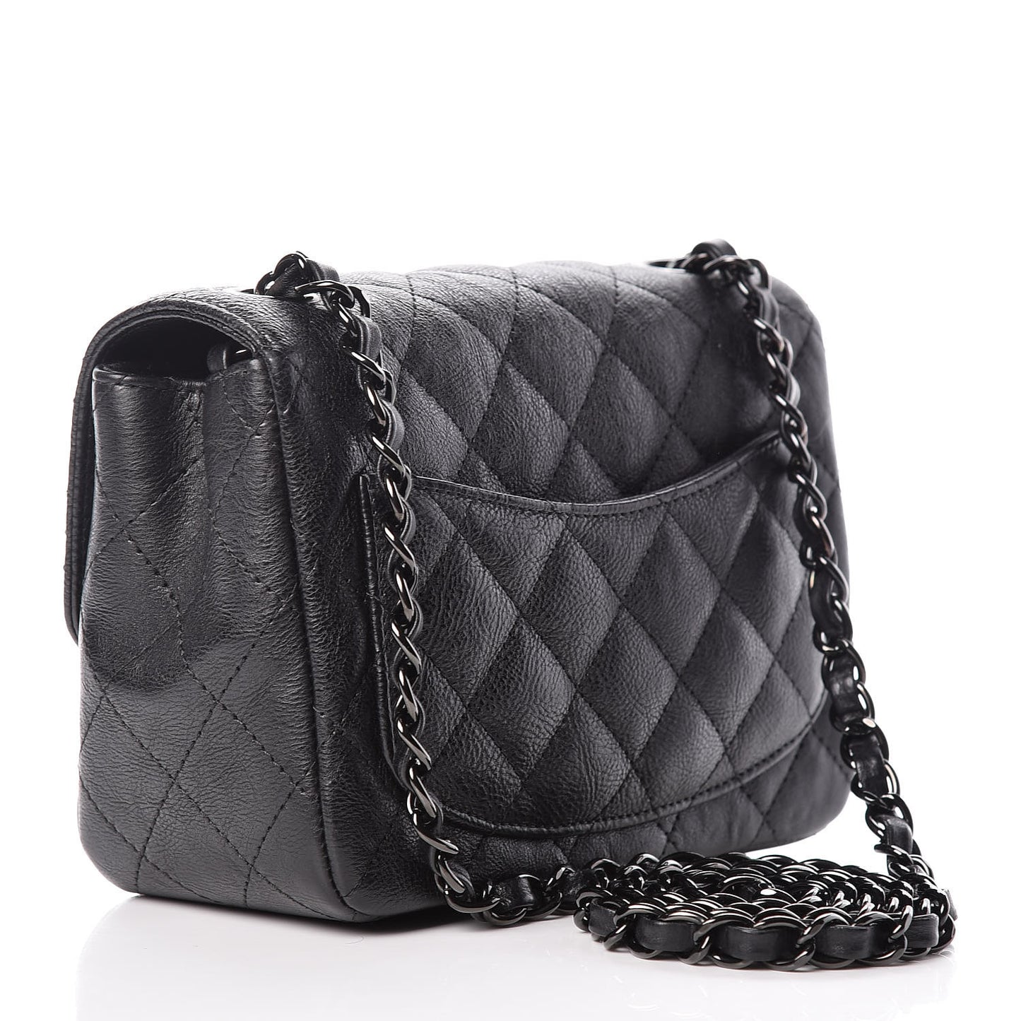 Crumpled Calfskin Quilted Mini Square Flap So Black