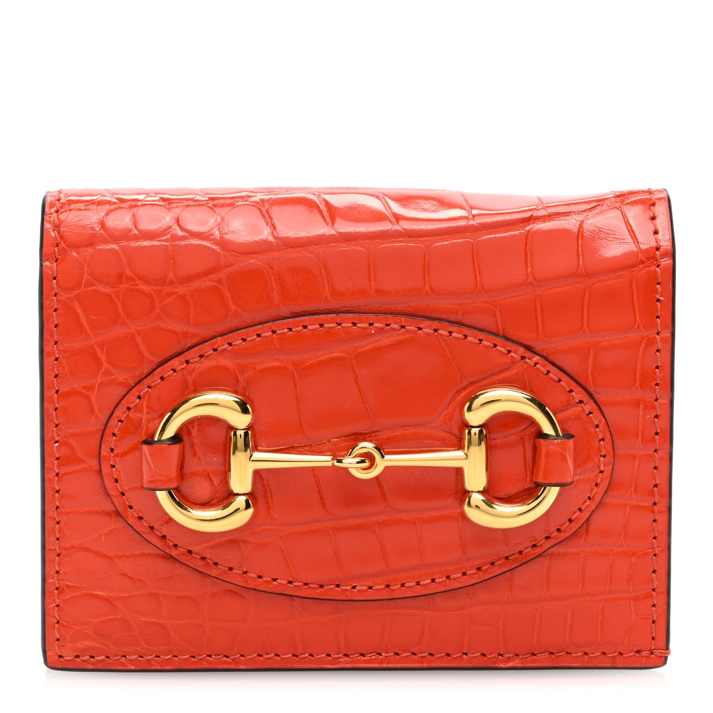 Boarded Plutone Crocodile Horsebit 1955 Card Case Wallet Sun Orange