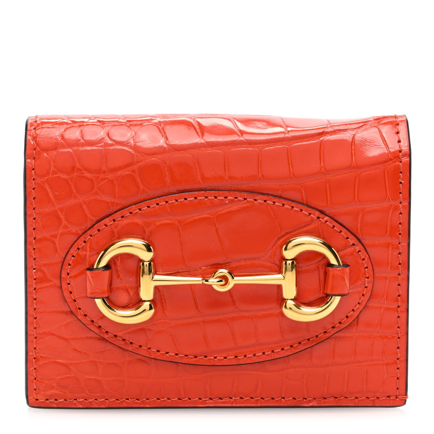 Gucci Boarded Plutone Crocodile Horsebit 1955 Card Case Wallet Sun Orange 1 of 7