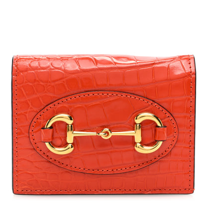 Gucci Boarded Plutone Crocodile Horsebit 1955 Card Case Wallet Sun Orange 1 of 7