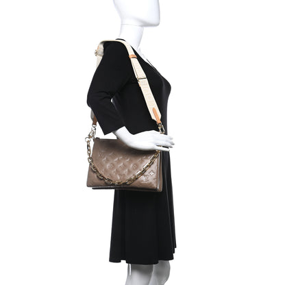 Louis Vuitton Lambskin Embossed Monogram Coussin PM Taupe 2 of 8