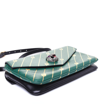 Gucci Calfskin Diagonal GG Medium Thiara Double Envelope Shoulder Bag Emerald Green Black 5 of 18