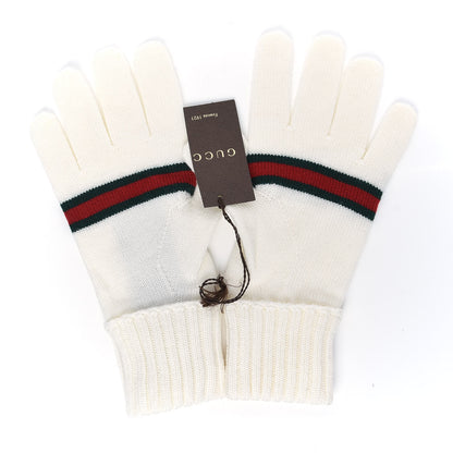 Gucci Wool Tricot Gloves M White Tea Dark Green 2 of 4