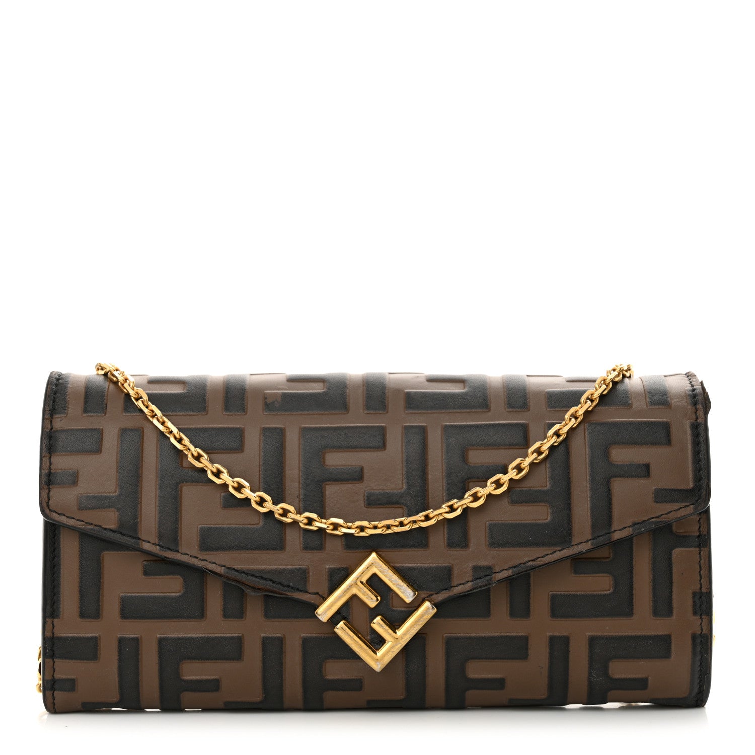 Fendi Vitello Soft FF Diamonds Continental Envelope Wallet On Chain Maya Black 1 of 14