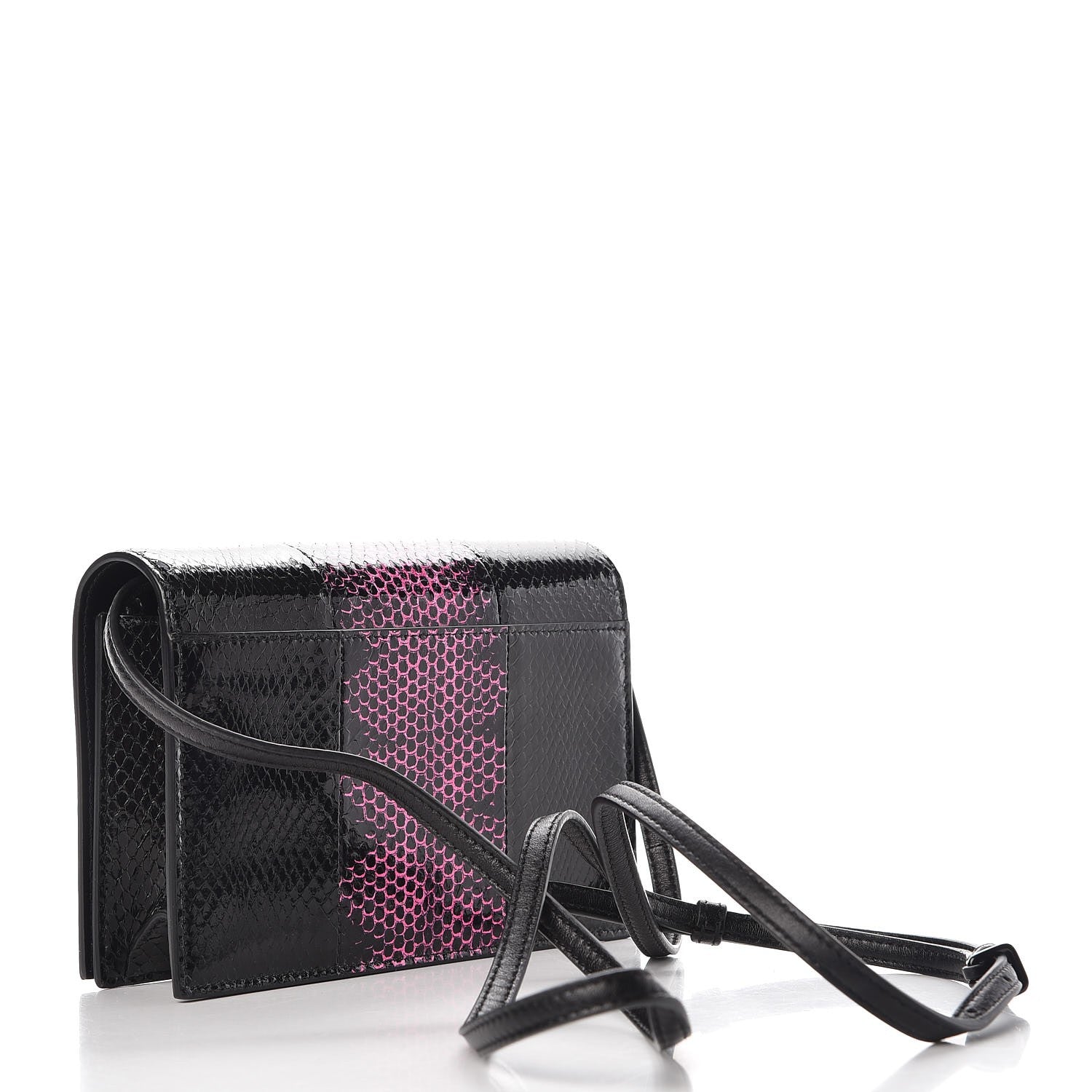 Saint Laurent Snakeskin Two Tone Monogram Toy Kate Strap Wallet Black Fuchsia 3 of 7