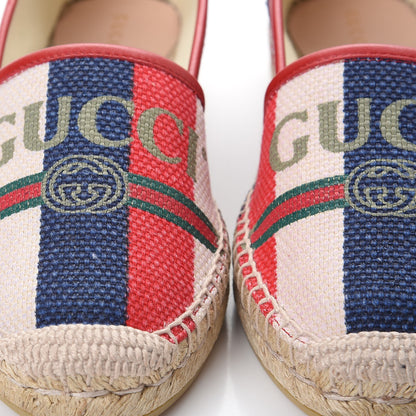Gucci Canvas Sylvie Stripe Logo Womens Espadrilles 37 Mystic White Hibiscus Red Maritime 16 of 17