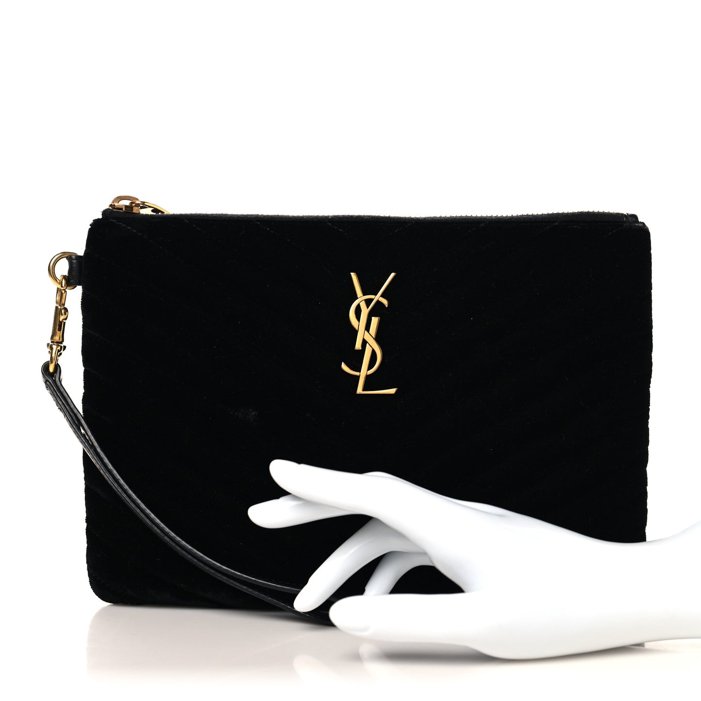 Velvet Matelasse Chevron Monogram A5 Wristlet Black