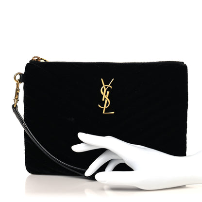 Saint Laurent Velvet Matelasse Chevron Monogram A5 Wristlet Black 2 of 8