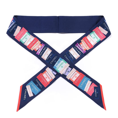 Chanel Silk Twill Slim Bandeau Scarf Navy Blue Red 1 of 3