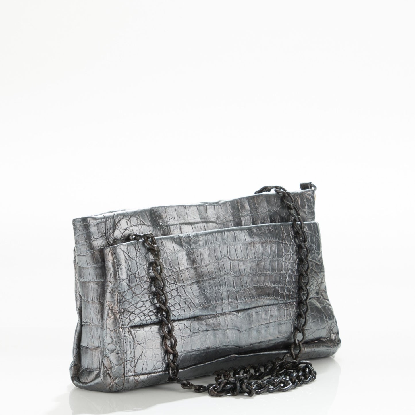 Metallic Crocodile Tassel Chain Shoulder Bag Silver