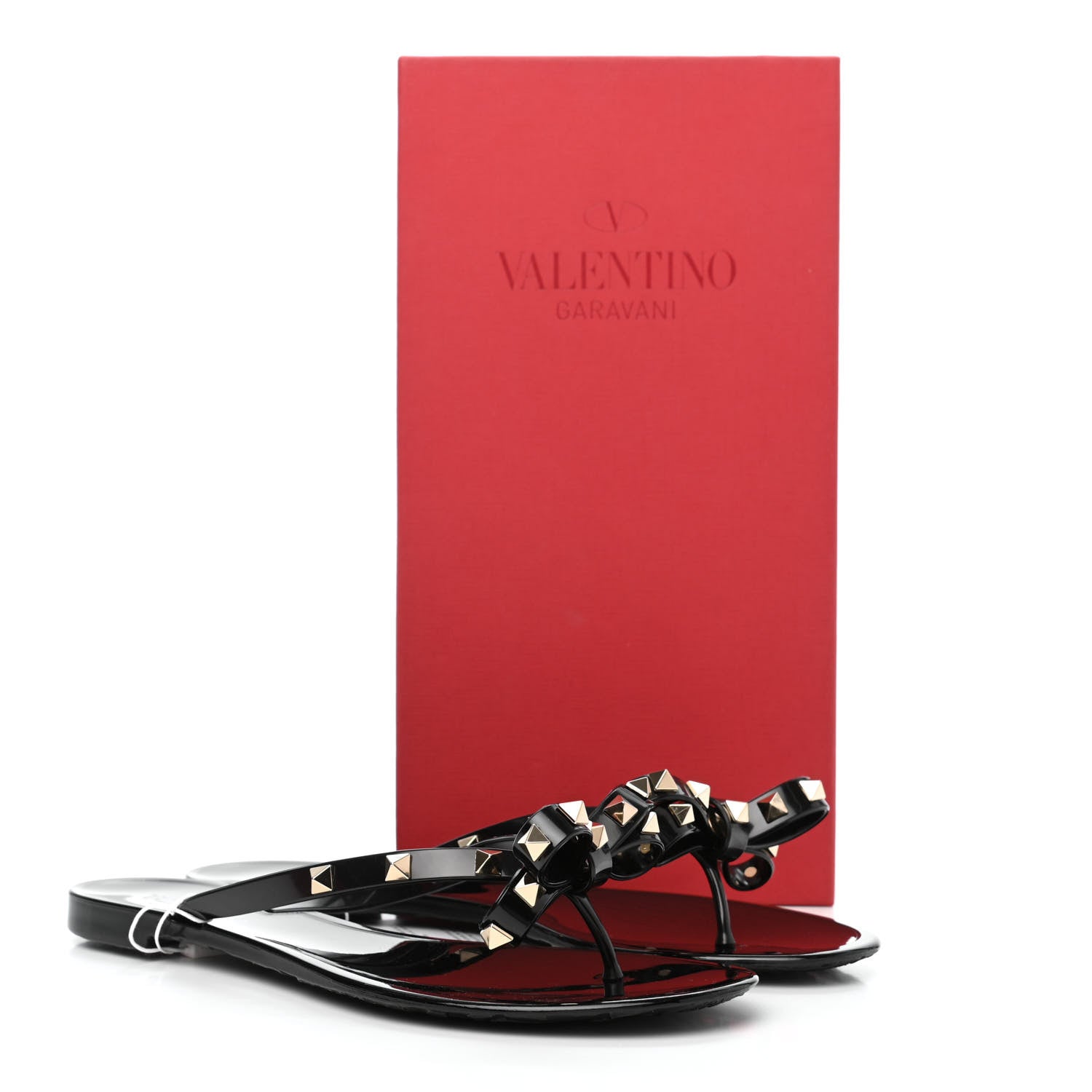 Valentino Garavani PVC Jelly Rockstud Bow Thong Sandals 39 Black 8 of 8
