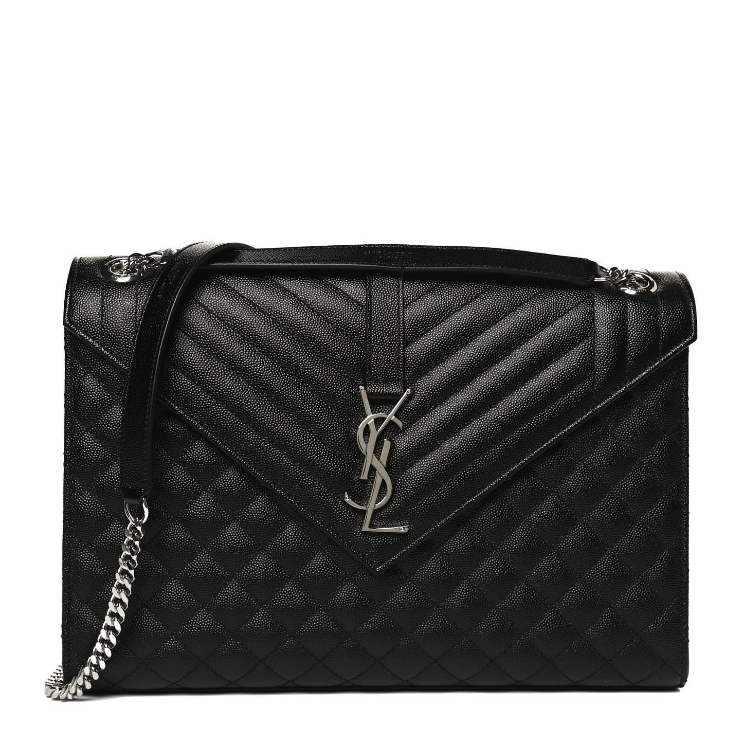 Grain De Poudre Textured Mixed Matelasse Large Triquilt Monogram Satchel Black
