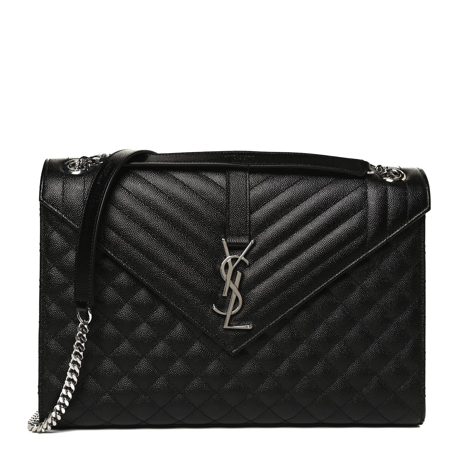 Saint Laurent Grain De Poudre Textured Mixed Matelasse Large Triquilt Monogram Satchel Black 1 of 11