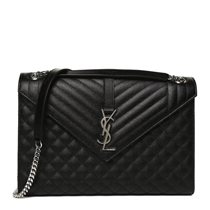 Saint Laurent Grain De Poudre Textured Mixed Matelasse Large Triquilt Monogram Satchel Black 1 of 11