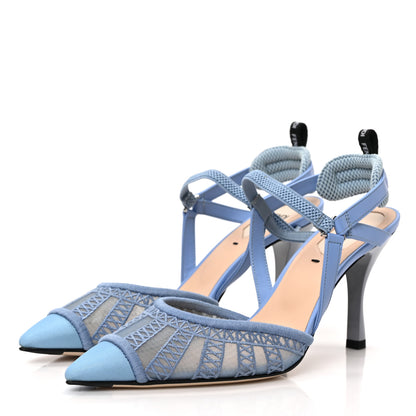 Fendi Mesh Vitello Ajour Embroidered Colibri Lite 85mm Slingback Pumps 37 Celeste Sky Pale Blue 3 of 8