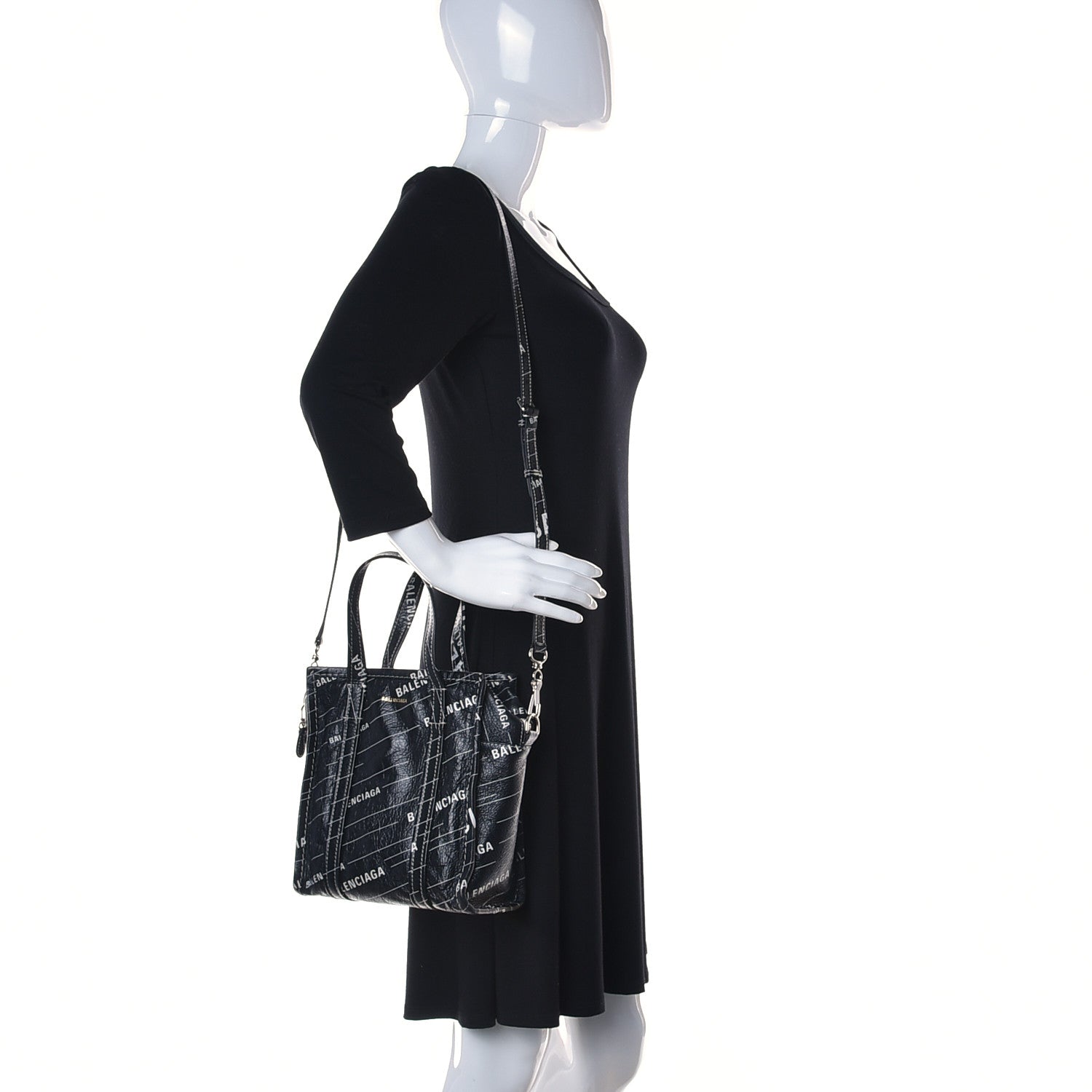 Balenciaga Agneau Arena Logo Multicolor Print XS Bazar Shopper Tote Black White 2 of 11