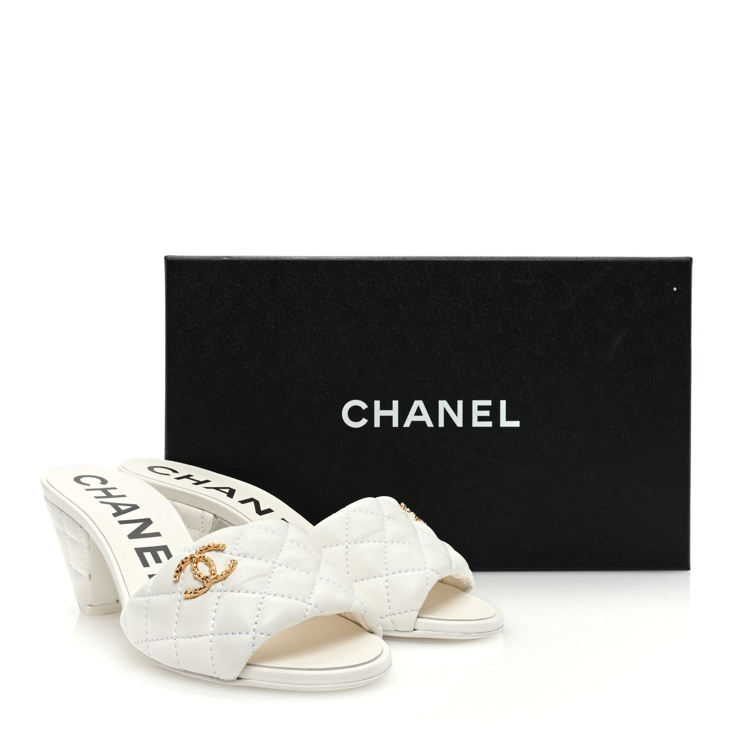 Lambskin Quilted Textured CC Mules 36 White