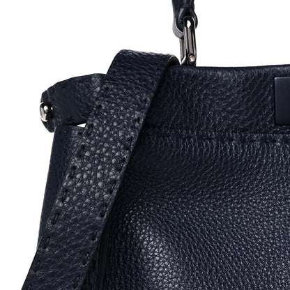 Fendi Cuoio Romano Selleria Medium Peekaboo Iconic Satchel Blue Notte 11 of 17