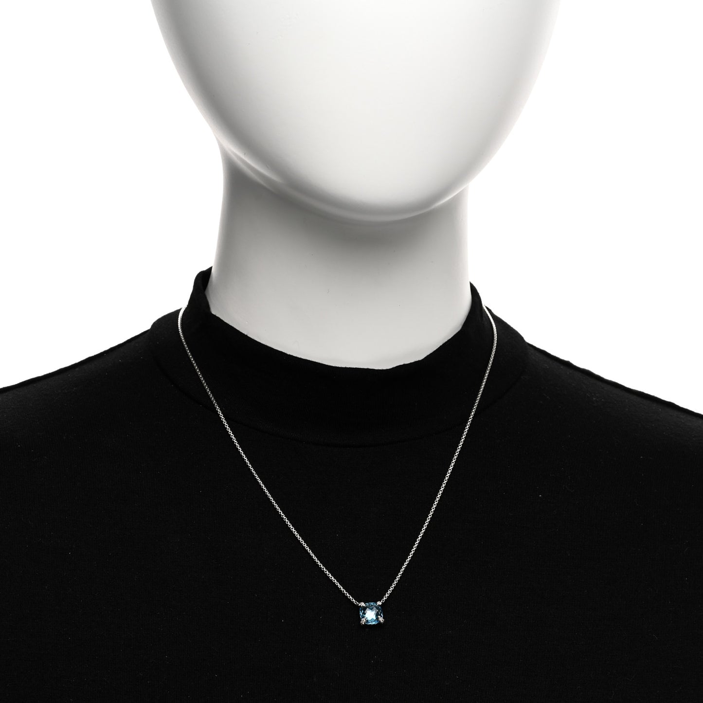 Sterling Silver Diamond Blue Topaz 9mm Petite Chatelaine Pendant Necklace