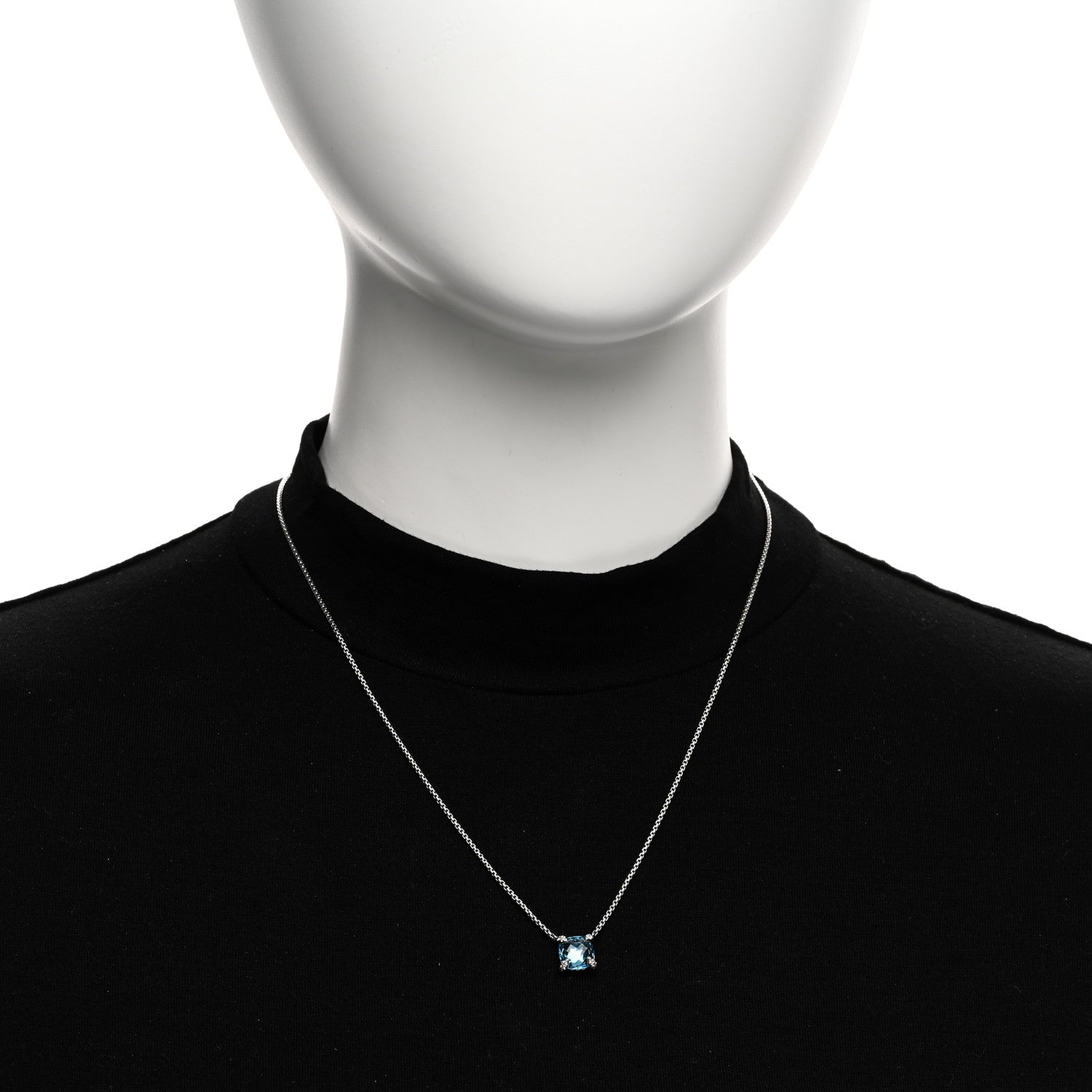 David Yurman Sterling Silver Diamond Blue Topaz 9mm Petite Chatelaine Pendant Necklace 2 of 4