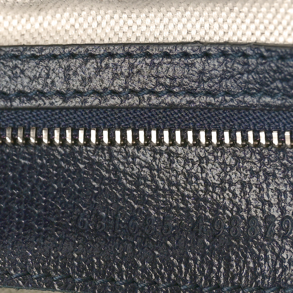 GG Supreme Monogram Textured Calfskin Web Medium Ophidia Shopping Tote Beige Blue