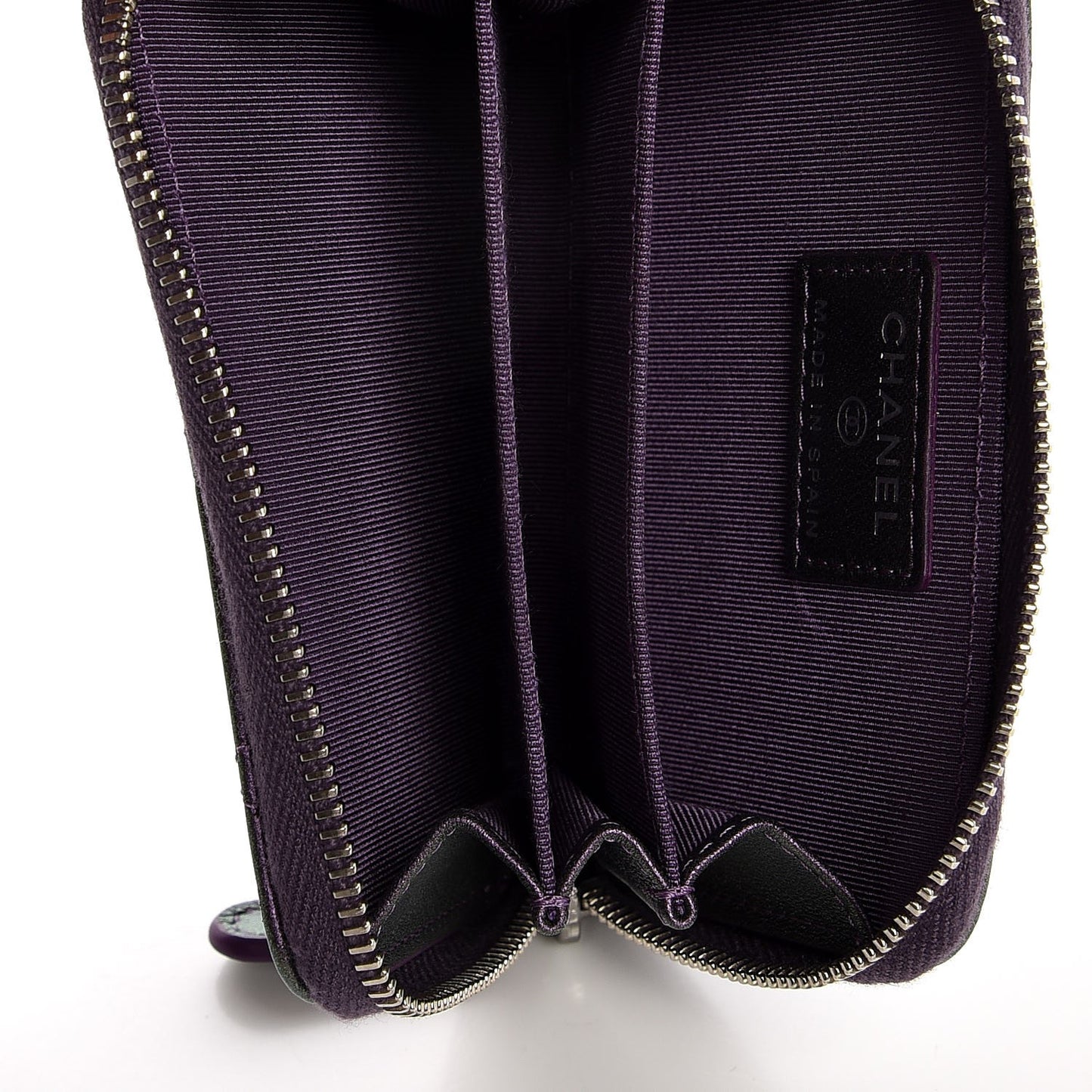 Metallic Lambskin Quilted Zip Around Coin Purse Wallet Purple