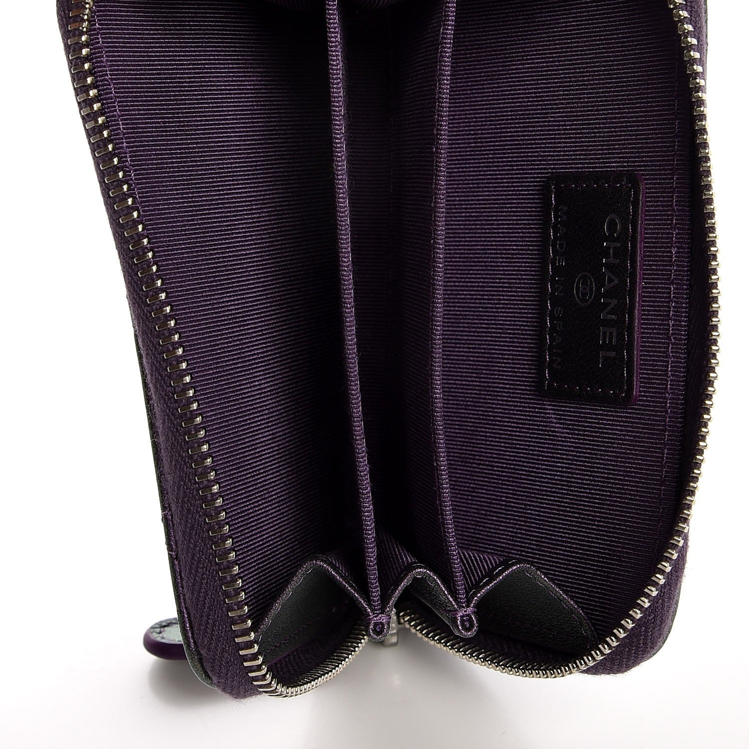 Chanel Metallic Lambskin Quilted Zip Around Coin Purse Wallet Purple 7 of 8