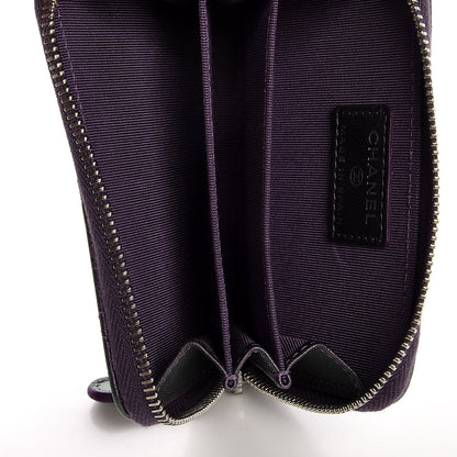 Chanel Metallic Lambskin Quilted Zip Around Coin Purse Wallet Purple 7 of 8