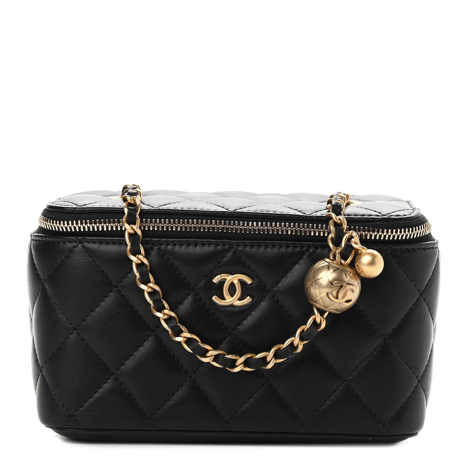 Chanel Lambskin Quilted Pearl Crush Small Vanity Case With Chain Black 1 of 9