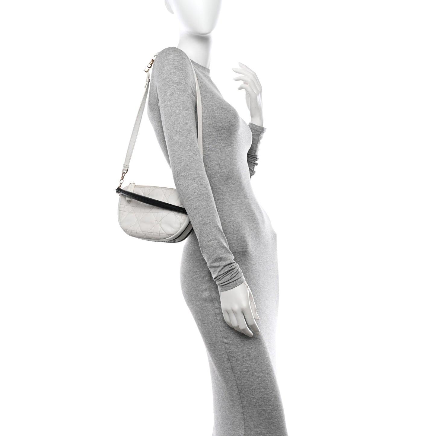 Lambskin Cannage Small Dior Vibe Hobo Bag White