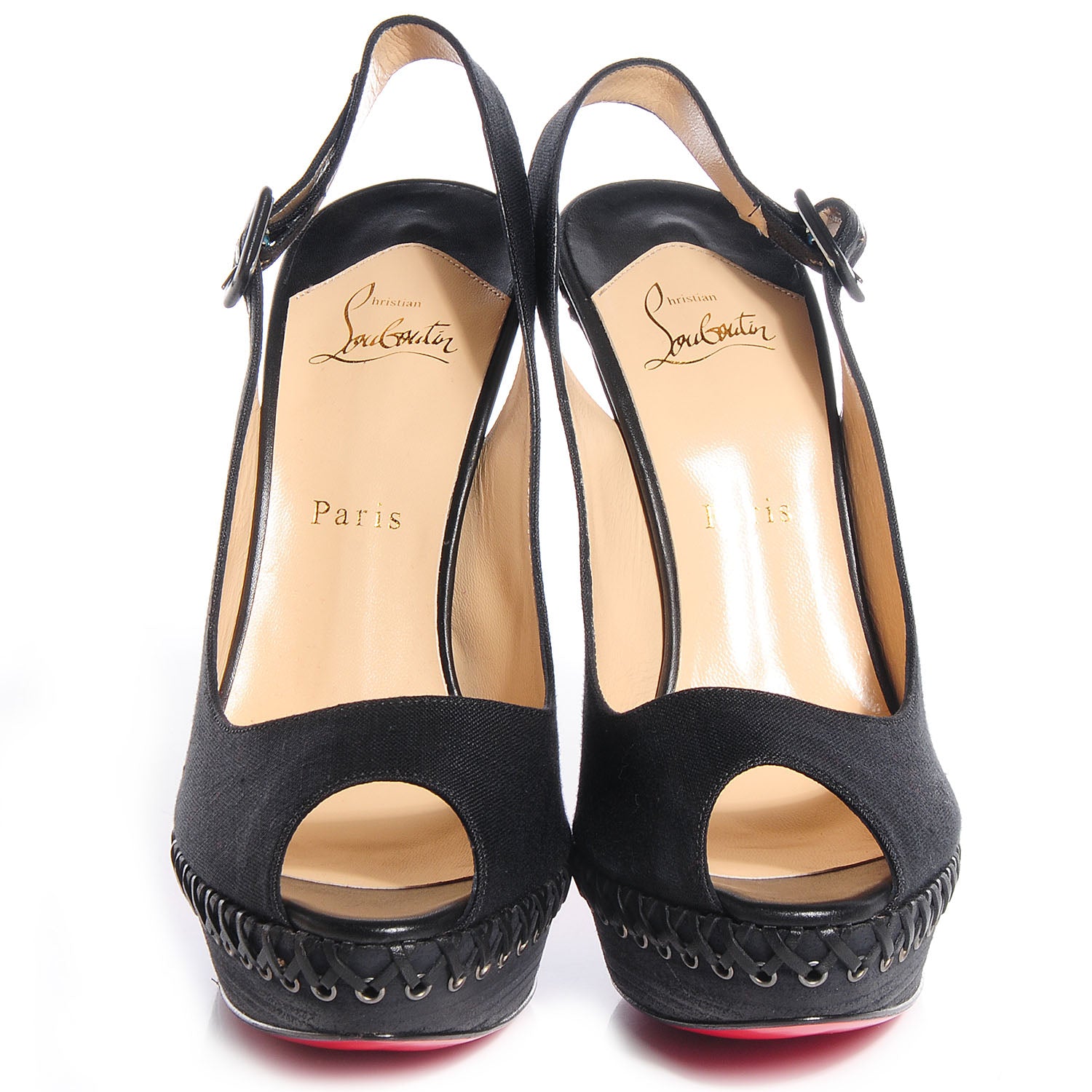 Christian Louboutin Canvas Indiana Sling 140 Pumps 41 Black Grezzo 2 of 8