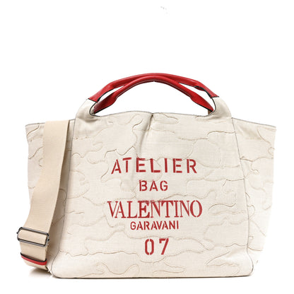 Valentino Garavani Canvas Atelier 07 Camouflage Edition Large Tote Bag Naturale 1 of 9