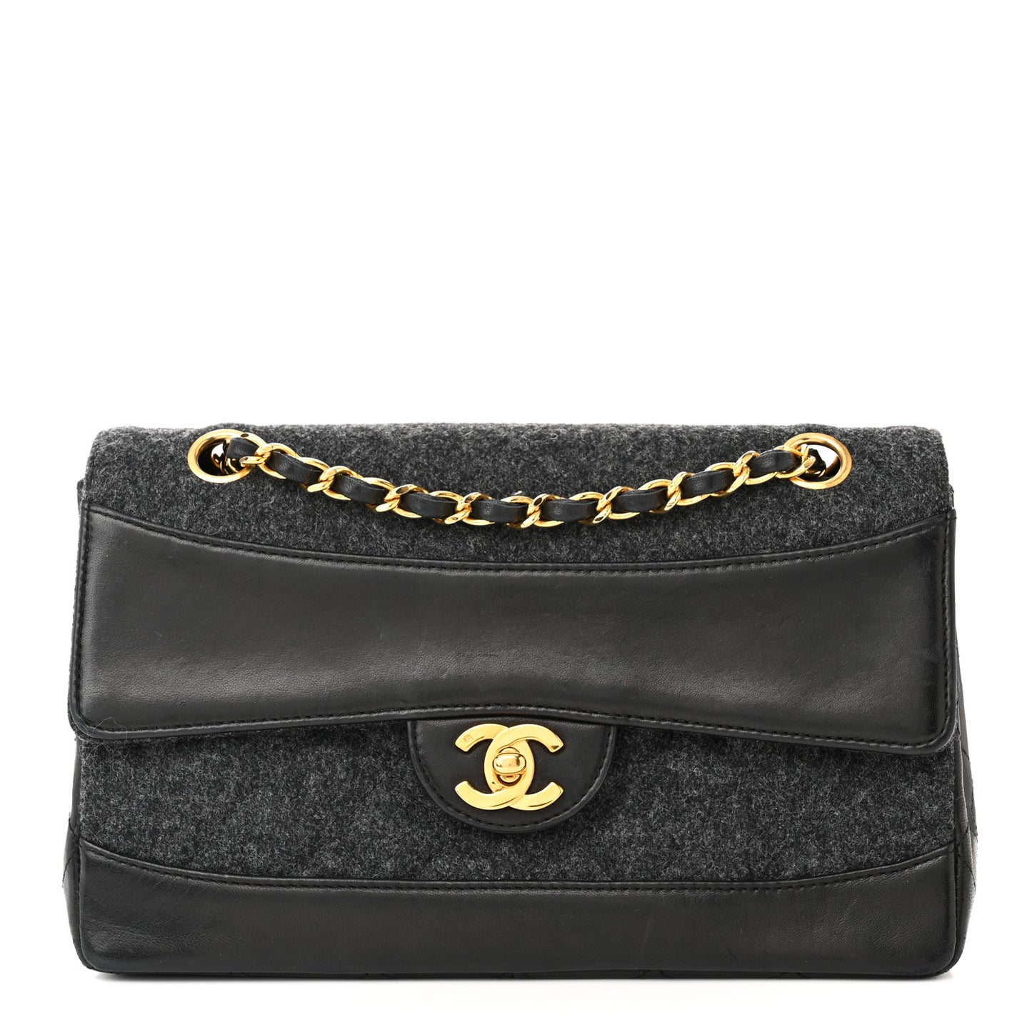 Lambskin Felt Quilted Small Single Flap With Pouch Grey Black
