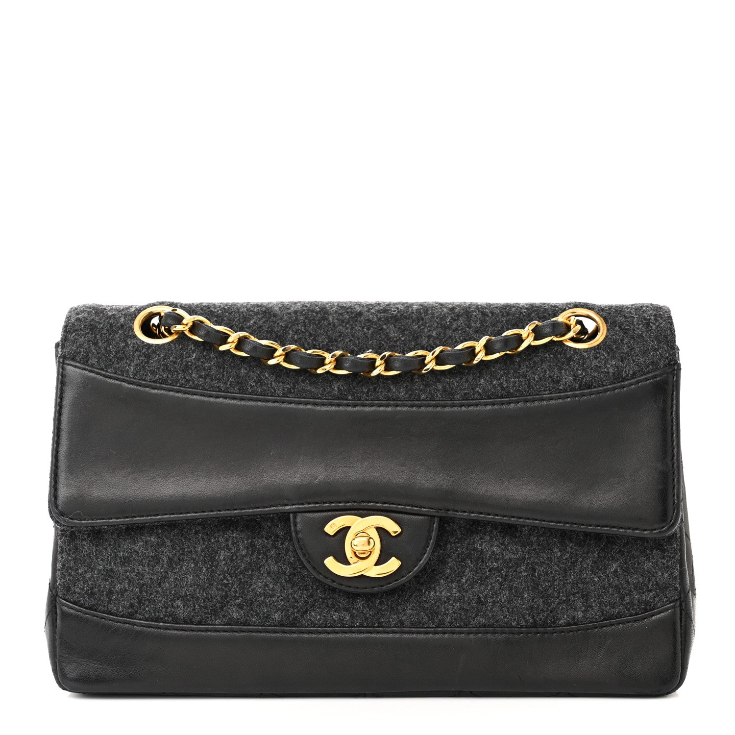 Chanel Lambskin Felt Quilted Small Single Flap With Pouch Grey Black 3 of 12