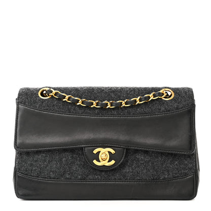 Chanel Lambskin Felt Quilted Small Single Flap With Pouch Grey Black 3 of 12