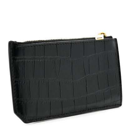 Saint Laurent Calfskin Crocodile Embossed 5 Fragments Zip Pouch Card Holder Black 3 of 7